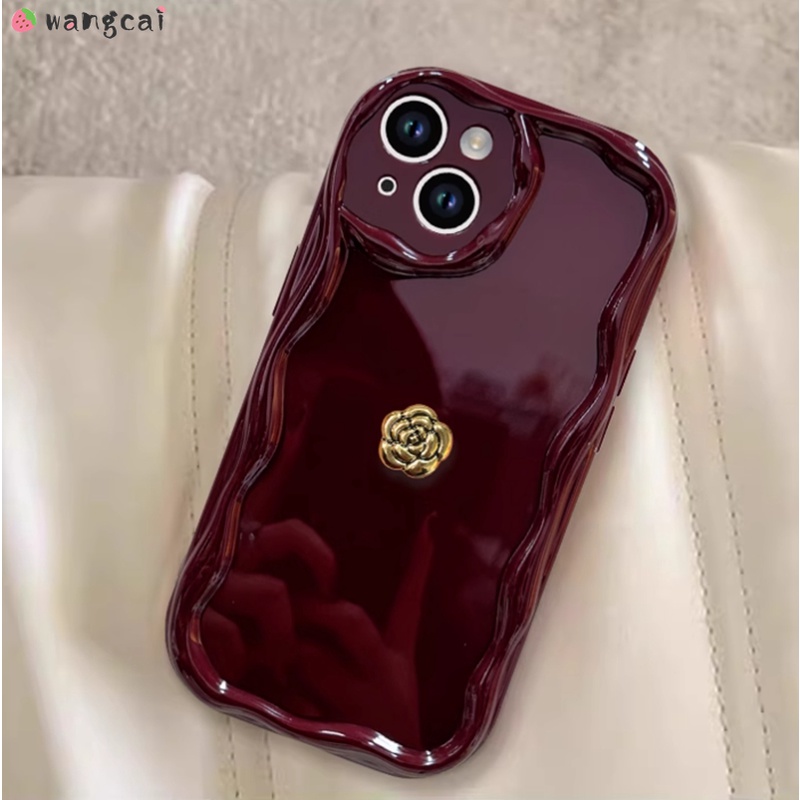 เคสโทรศัพท์มือถือ ซิลิโคนนิ่ม ลายดอกไม้ ดอกคามิเลีย 3D สีไวน์แดง เรียบง่าย หรูหรา สําหรับ Vivo X100 X80 X70 Pro X90 X60 X50 X27 X23