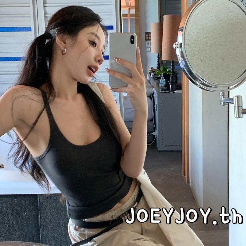 Joeyjoy-เสื้อกล้ามสีพื้นสำหรับผู้หญิง คอวี ทรงเข้ารูป เสื้อกั๊กฤดูร้อน
