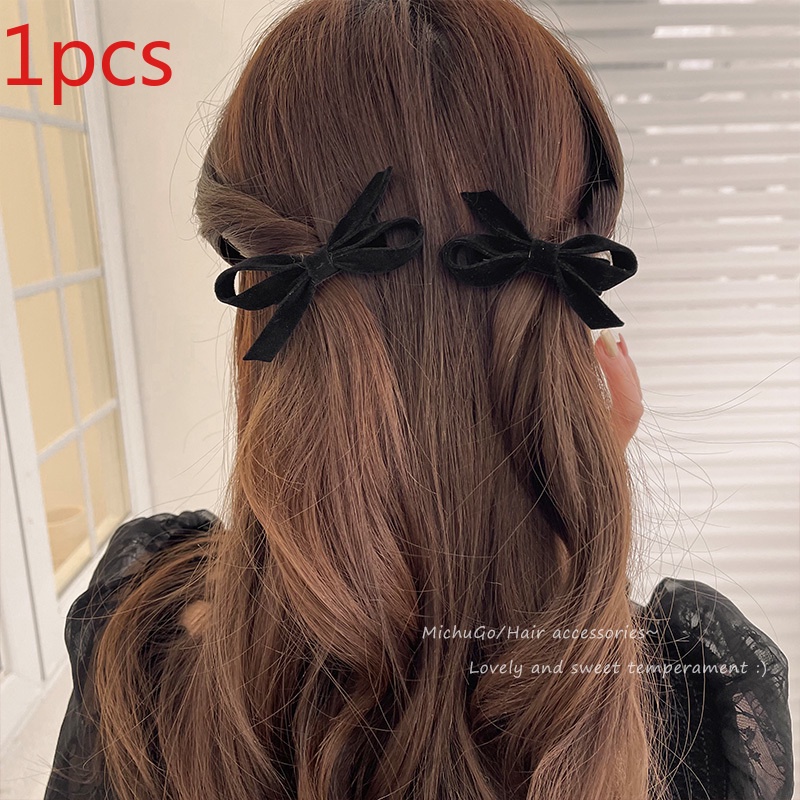 กิ๊บติดผม ผ้ากํามะหยี่ ประดับโบว์ สีดํา เข้ากับทุกการแต่งกาย สไตล์เรโทร แฟชั่นฤดูหนาว