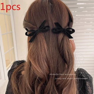 กิ๊บติดผม ผ้ากํามะหยี่ ประดับโบว์ สีดํา เข้ากับทุกการแต่งกาย สไตล์เรโทร แฟชั่นฤดูหนาว