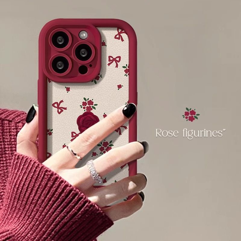 ใหม่ เคสโทรศัพท์มือถือ เต็มจอ ลายดอกไม้ โบว์ สีแดง สําหรับ IPhone 11 1213 Pro MAX X XR XS MAX SE Apple 7 Plus 8 Plus 14 15 Pro