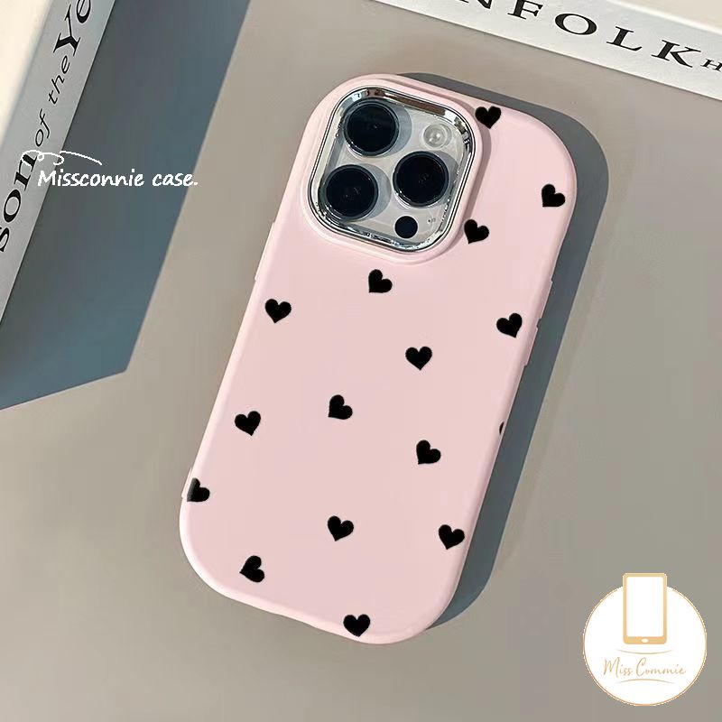 สําหรับ Vivo Y17S Y03 Y18 Y36 Y16 Y12 Y15 Y27 Y17 Y15s Y11 Y20 V25 Y20i Y35 Y21 Y33s Y91C Y22 Y02s V25E V29 Y20s Y21s สีดํา Little Love หัวใจคู ่ ชุบเลนส ์ โลหะฝาครอบ