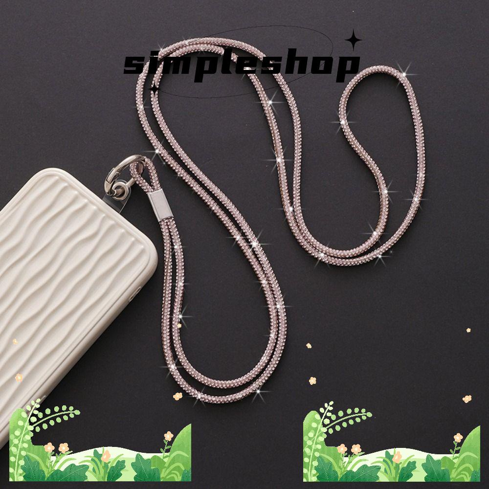 Simple สายคล้องโทรศัพท์มือถือ ประดับคริสตัล พลอยเทียม กลิตเตอร์ ระยิบระยับ กันหาย อุปกรณ์เสริม
