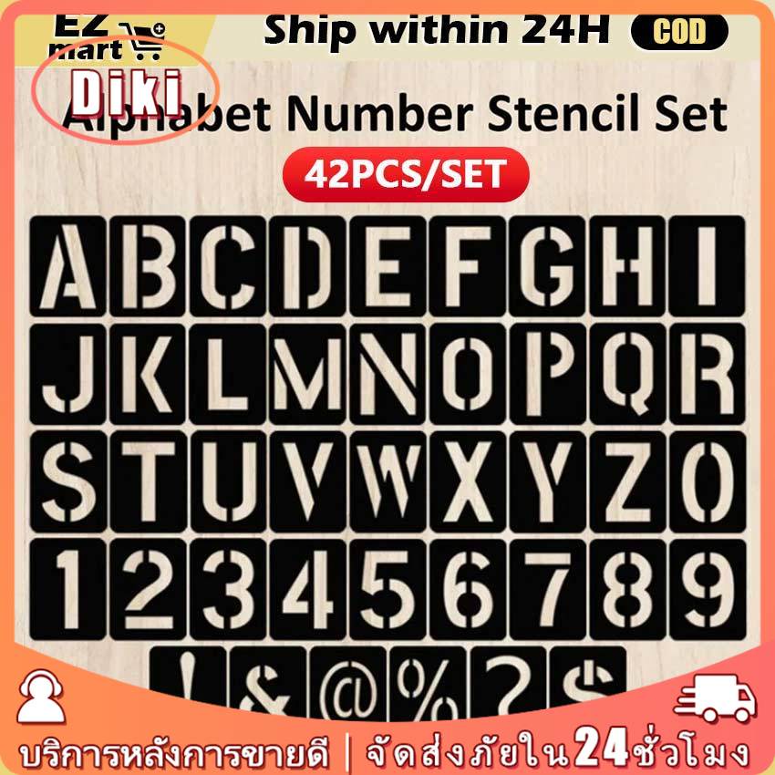 แผ่นแม่แบบพลาสติก ไม้บรรทัดพลาสติกแบบDIY 42ชิ้น ลายตัวอักษร ตัวเลข