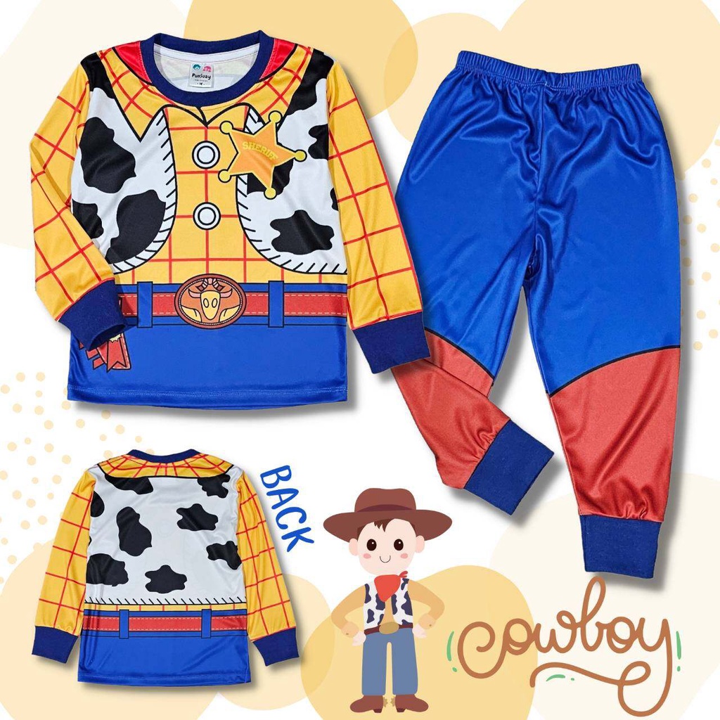 CBOY0934 ชุดเด็ก เสื้อแขนยาว+กางเกงขายาว ผ้าไมโครเกรดA ลายคาวบอย นายอำเภอ เสื้อผ้าเด็ก ชุดนอนเด็ก ชุดเด็กลายการ์ตูน