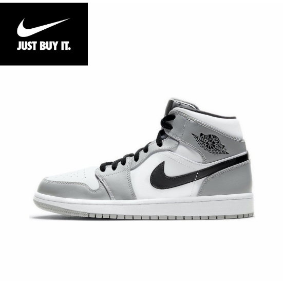 รองเท้ากีฬาของแท้ 100 %  Jodan Air Jordan 1 Mid'Light Smoke Grey' soot Sports shoes style