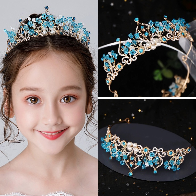 มงกุฎเจ้าหญิง มงกุฎสีฟ้า ทอมือ คริสตัล มงกุฎ ที่คาดผม เจ้าหญิง ประสิทธิภาพวันเกิด เครื่องประดับผม รูปภาพ งานแต่งงาน