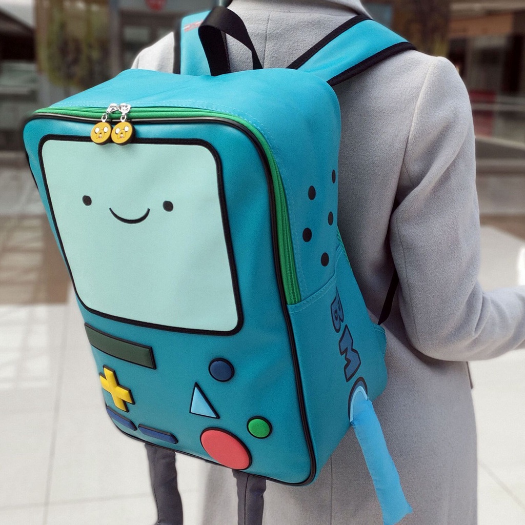 กระเป๋าเป้สะพายหลัง กระเป๋านักเรียน หนัง PU กันน้ํา ลายการ์ตูน BMO Game Console Adventure Time สีเขียว