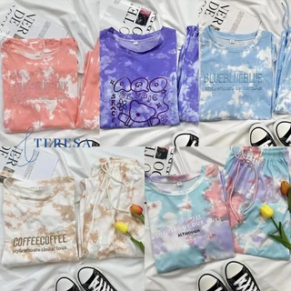 เซ็ท2ชิ้น เสื้อยืดมัดย้อมแขนสั้น + กางเกงขายาว ระบายอากาศได้ดี