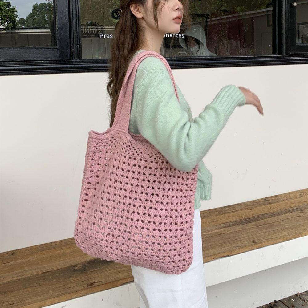 DSLONG กระเป๋าสะพายไหล่ความจุขนาดใหญ่ กระเป๋าถือผ้าถัก สวยงาม ทันสมัย ​​คุณภาพสูง เหมาะสำหรับผู้หญิง