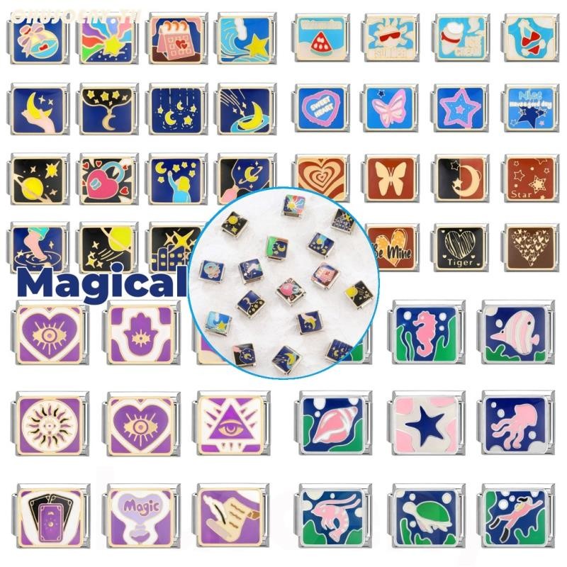 ยอดนิยมรัก Magical Blue การ์ตูนดอกไม้อิตาเลี่ยน Charm Links Fit 9 มม.สร้อยข้อมือสแตนเลสทําเครื่องประดับ