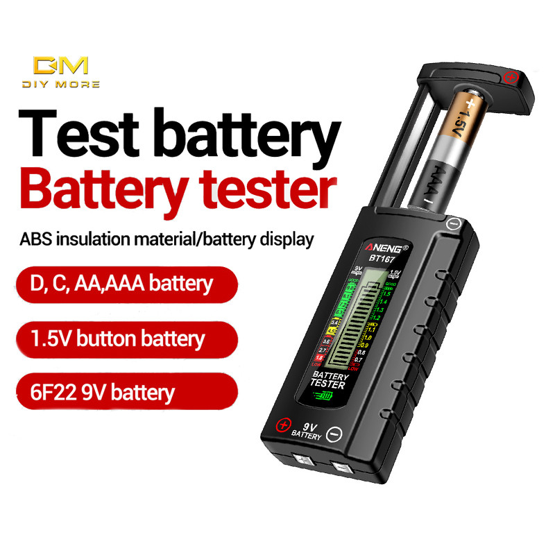Diymore BT167 BT169 เครื่องทดสอบแบตเตอรี่ดิจิตอลเครื่องตรวจจับมัลติฟังก์ชั่นได้อย่างรวดเร็ววัดแบตเตอรี่ AA/AAA/C/D/9 V/1.5 V ปุ่มการวัดเซลล์