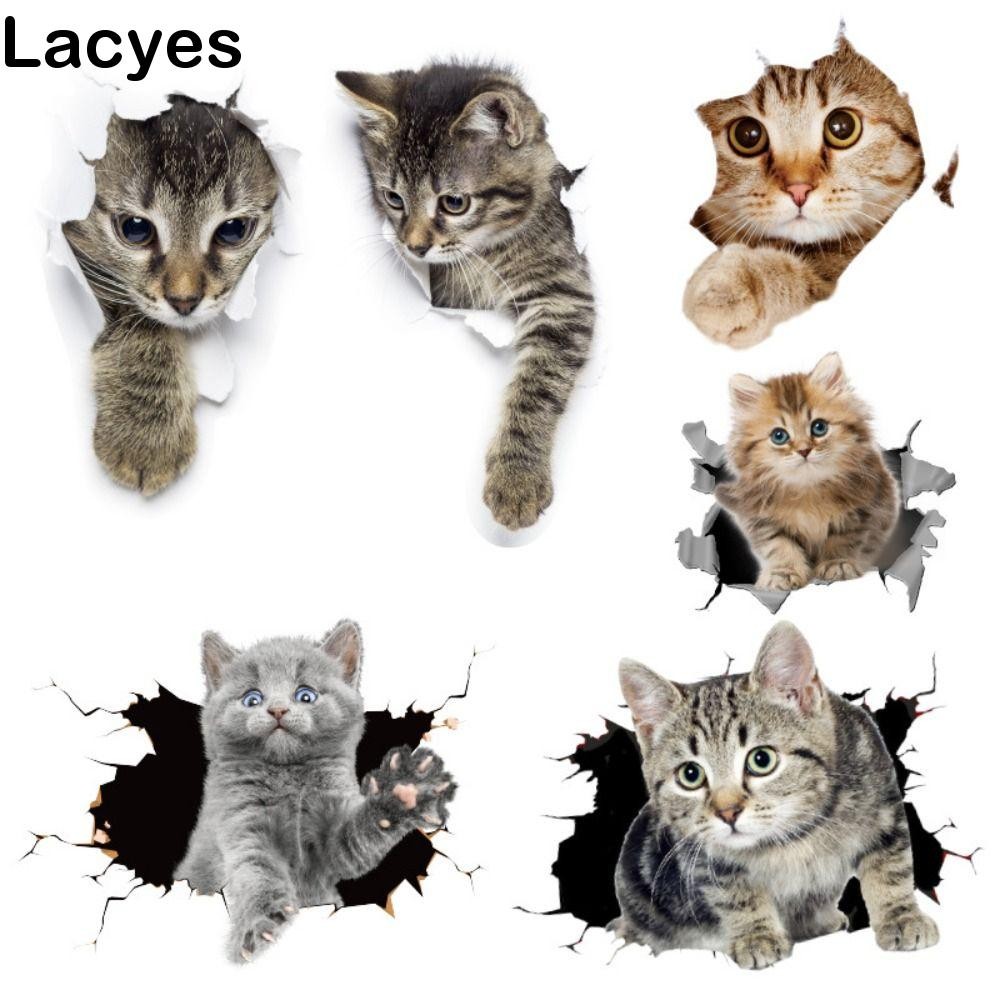 Layes รถ 3D สติ๊กเกอร์แมว, 3D Cat สัตว์จัดแต่งทรงผม Cat in The Crack สติกเกอร์, อุปกรณ์เสริมในรถยนต์ตลกกันน้ํา PVC สติกเกอร์รูปสัตว์รถ-Styling