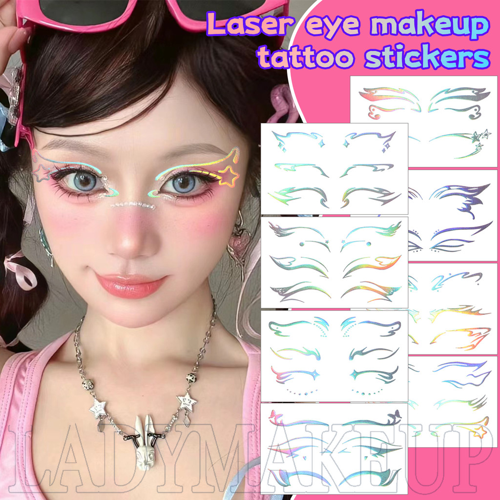 Sparkling Laser Eye Stickers-Durable Water Transfer Paster สําหรับ Performance-Creative 3D Eye Makeup Tattoo