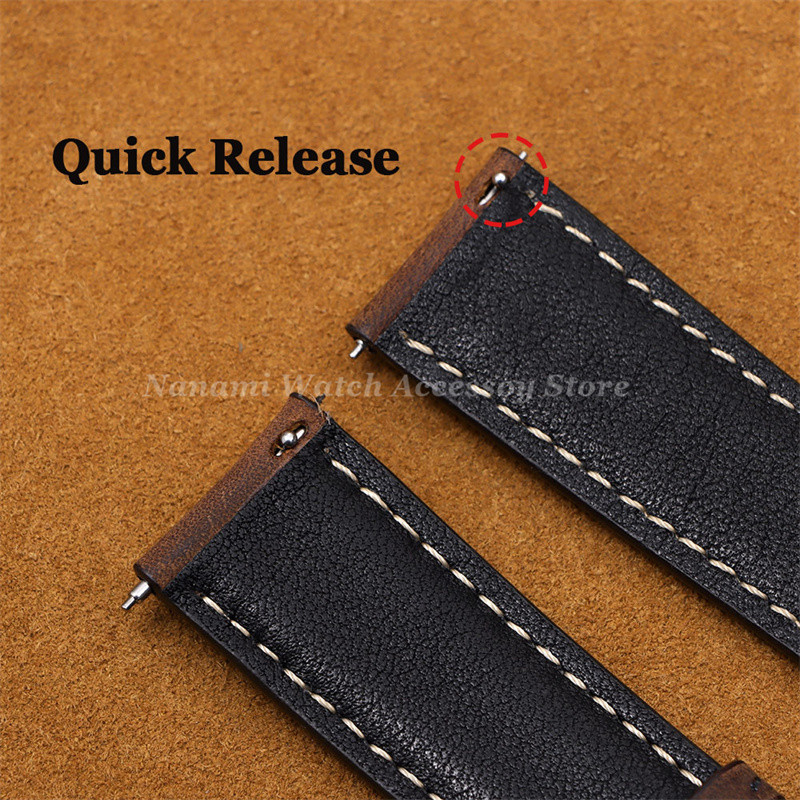 Retro Cowhide Quick Release สายนาฬิกา 14 มม.16 มม.18 มม.20 มม.22 มม.24 มม.หนังแท้หัวเข็มขัดผีเสื้อ Watchband ผู้ชายผู้หญิงธุรกิจสร้อยข้อมือเข็มขัด