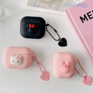 เคสหูฟัง TPU นิ่ม เนื้อแมตต์ กันหาย ลาย Hello Kitty Mickey Rabbit 3D พร้อมจี้ห้อย สําหรับ Airpods Pro 2 3 1