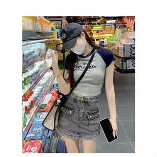 เสื้อท็อปแขนสั้น ผ้าถัก ทรงสลิมฟิต แฟชั่นฤดูร้อน สําหรับผู้หญิง NWB1
