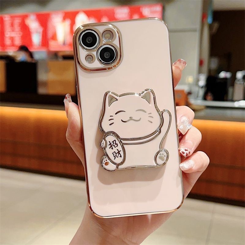 Samsung Galaxy S25 S24 S23 S22 S21 S20 S10 S9 Note 8 9 10 Plus Note 20 Ultra S20 S21 S23 FE Lite การ์ตูนที่วางแมวขาตั้งชุบเคสโทรศัพท์อ่อนฝาหลังปลอก