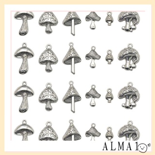 Alma จี้รูปเห็ดอัลลอย 6 แบบ สีเงิน สําหรับทําเครื่องประดับ ต่างหู DIY 60 ชิ้น