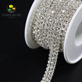 Tarsureth สายโซ่คริสตัล พลอยเทียม 3 แถว 3 หลา สีเงิน สําหรับตกแต่งเครื่องประดับ DIY