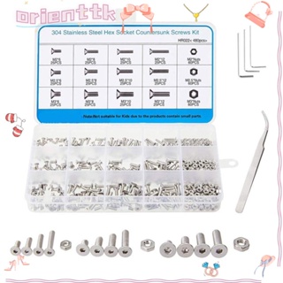 Orienttk สกรูเมตริก หกเหลี่ยม หัวแบน M2 M2.5 M3 6 8 10 12 มม. 480 ชิ้น พร้อมประแจหกเหลี่ยม สเตนเลส 304