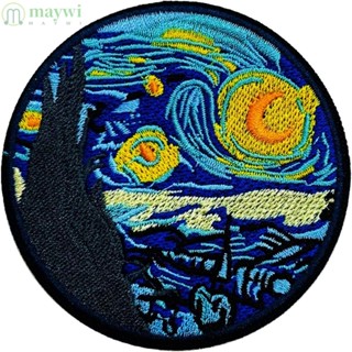 Maywi แผ่นแพทช์ ปักลาย Van Gogh Starry Night ขนาด 7.7 ซม. สําหรับรีดติดกระเป๋าเป้สะพายหลัง