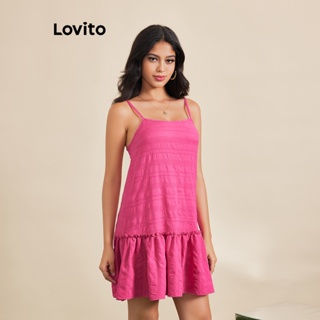 Lovito ชุดเดรสลําลอง แต่งระบาย สําหรับผู้หญิง LBE03148 (สีชมพูสุดฮิต)