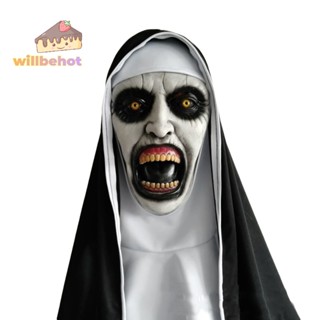 [WillbehotT] หน้ากากยาง รูป The Horror Scary Nun พร้อมผ้าพันคอ สําหรับแต่งคอสเพลย์ฮาโลวีน [ใหม่]