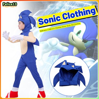 Anime Lightning Speed COSPLAY Jumpsuit เด็ก Sonic The Hedgehog เครื่องแต่งกายถุงมือสีขาวของขวัญฮาโลวีน-FE