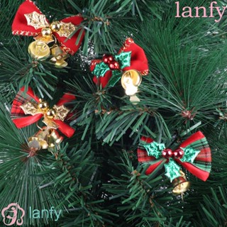 Lanfy จี้โบว์เหล็ก ผ้าสักหลาด ขนาดเล็ก พร้อมกระดิ่ง สําหรับตกแต่งต้นคริสต์มาส