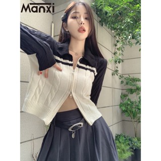 Manxi เสื้อแฟชั่นผู้หญิง เสื้อแขนยาว คลุม ไหมพรม ครอปเสื้อแขนยาว 36Z230908