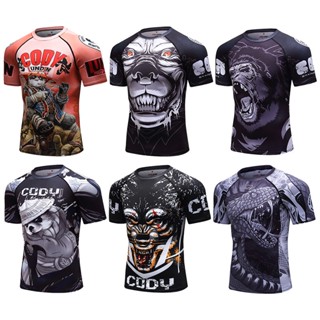 Spot# Autumn New 3D digital printing short-sleeved T-shirt animal pattern sports tights Mens Fitness wear 8jj