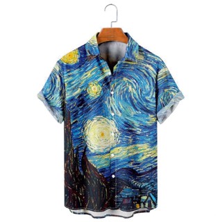 เสื้อคาร์ดิแกน คอกลม ทรงหลวม ลาย Van Gogh "Starry Night" สไตล์วินเทจ แฟชั่นสําหรับผู้ชาย 2023