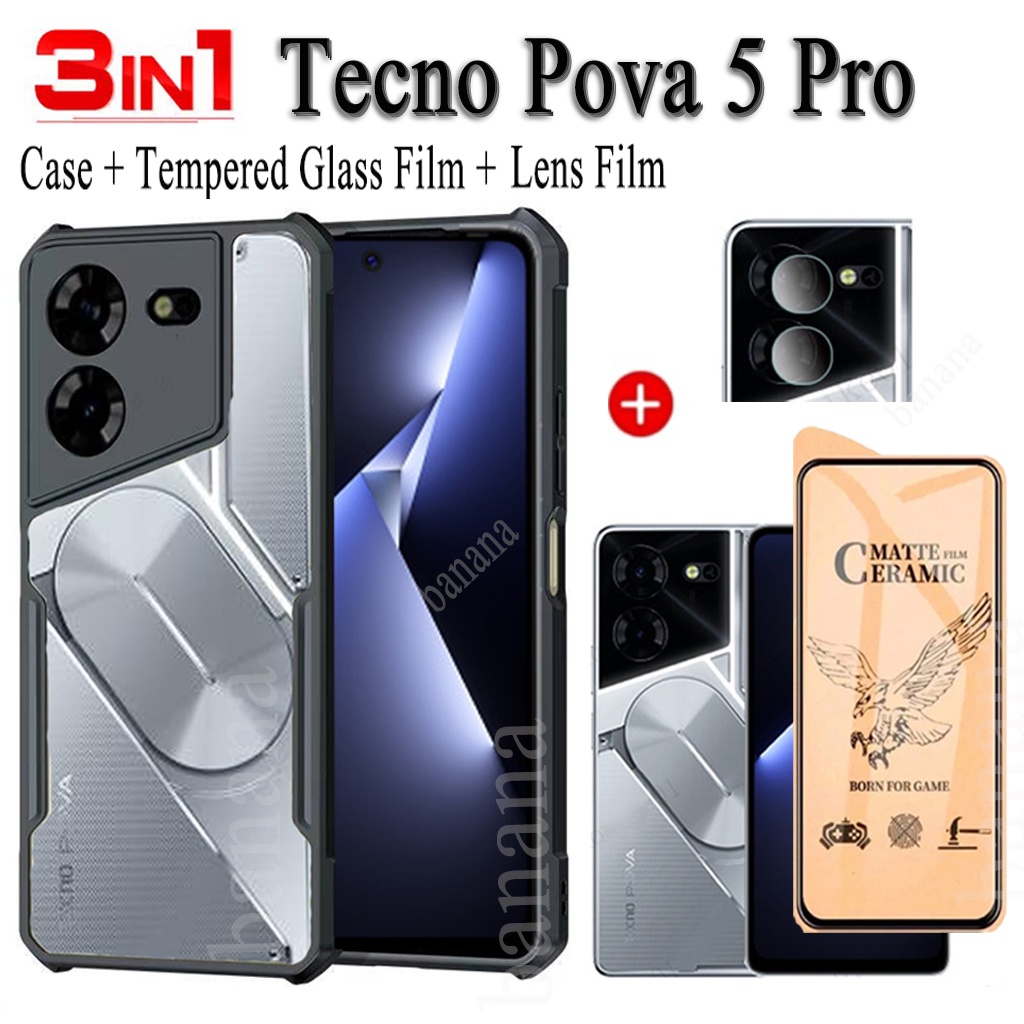 Tecno Pova 5 Pro Pova 5 เคสซิลิโคนใส กันกระแทก สําหรับ Tecno Pova 5Pro Pova5 ฟิล์มฝ้าเซรามิค และฟิล์