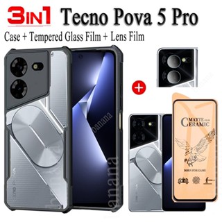 Tecno Pova 5 Pro Pova 5 เคสซิลิโคนใส กันกระแทก สําหรับ Tecno Pova 5Pro Pova5 ฟิล์มฝ้าเซรามิค และฟิล์มเลนส์กล้อง