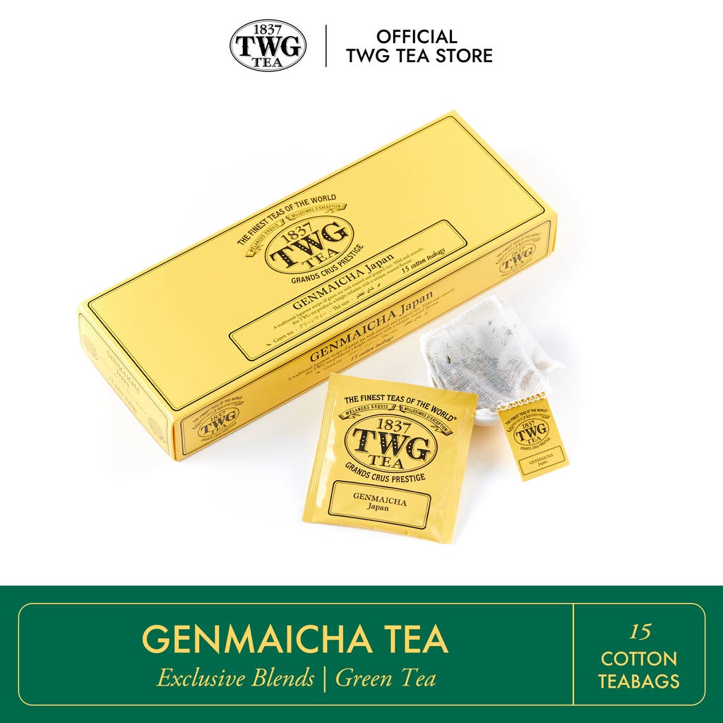 TWG Tea | Genmaicha Tea, Japanese Green Tea Blend in 15 Hand Sewn Cotton Tea Bags