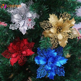 1 PC ประดิษฐ์ดอกไม้คริสต์มาสดอกไม้ปลอม Glitter Merry Christmas Tree เครื่องประดับตกแต่งคริสต์มาสสำหรับ Home ใหม่ปี veemm