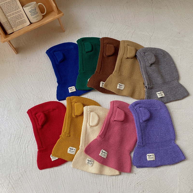 หมวกถัก ผ้าวูล ลายวันพีช หูน่ารัก สีแคนดี้ ให้ความอบอุ่น สไตล์เกาหลี สําหรับเด็ก