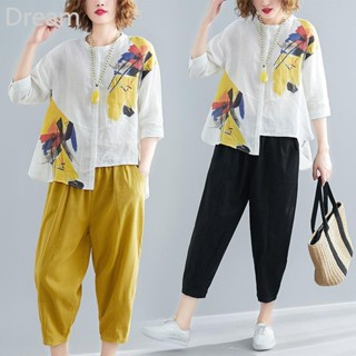 Fashion Western style suit large size womens clothing mothers loose shirt womens top cropped pants two-piece set