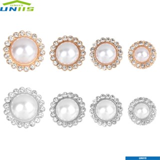 Uniis กระดุมมุก พลอยเทียม แวววาว คุณภาพสูง สําหรับเย็บผ้า DIY 10 ชิ้น