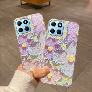 พร้อมส่ง เคสป้องกันโทรศัพท์มือถือซิลิโคน TPU แบบนิ่ม ลายดอกไม้ สีม่วง บางพิเศษ สําหรับ HonorX6a 4G HNONR X6a X5 Plus 4G 5G 2023