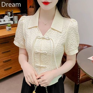 Retro short-sleeved chiffon shirt for women Summer new design niche top for women Summer