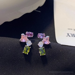 0919SDY Love Heart Earrings Womens New Trendy Summer Colorful Crystal Earrings Temperamental Minority All-Matching Design Sense Earrings FXKT