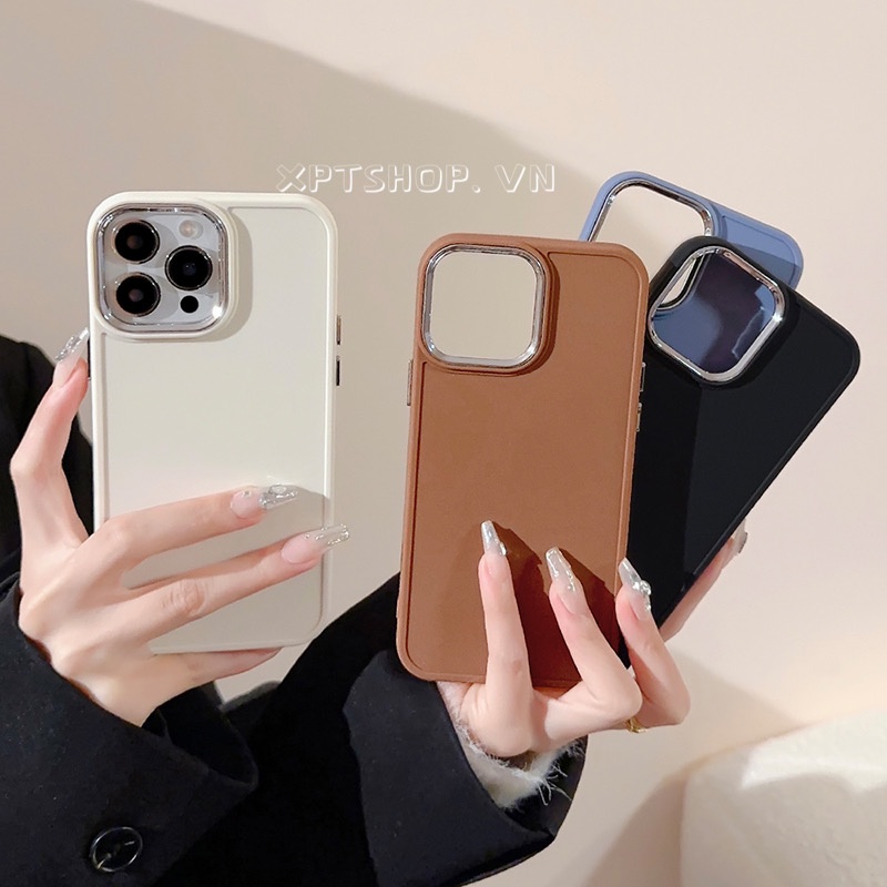 เคสโทรศัพท์มือถือแบบนิ่ม กันกระแทก กันรอยกล้อง สีขาว ดํา น้ําตาล เรียบง่าย สําหรับ iPhone 15 Pro Max 14 13 12 11 Pro Max XR IX
