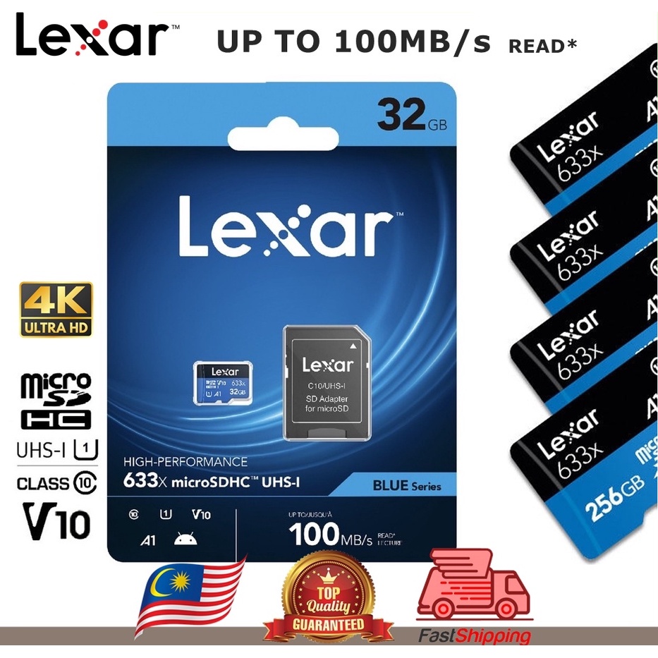 JJK - Lexar 128GB 64GB 32GB MicroSD 100MB/s Micro SD 633x UHS-I การ์ดหน่วยความจําฟรีอะแดปเตอร์ SD