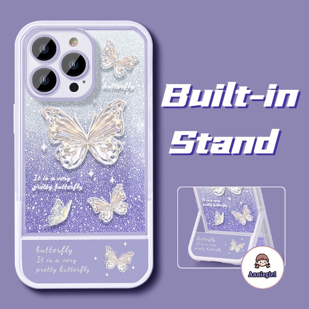 เคสโทรศัพท์มือถือ แบบนิ่ม ลายผีเสื้อ มีขาตั้งในตัว สําหรับ IPhone 11 14 Pro Max 12 13promax 7 8Plus XS XR