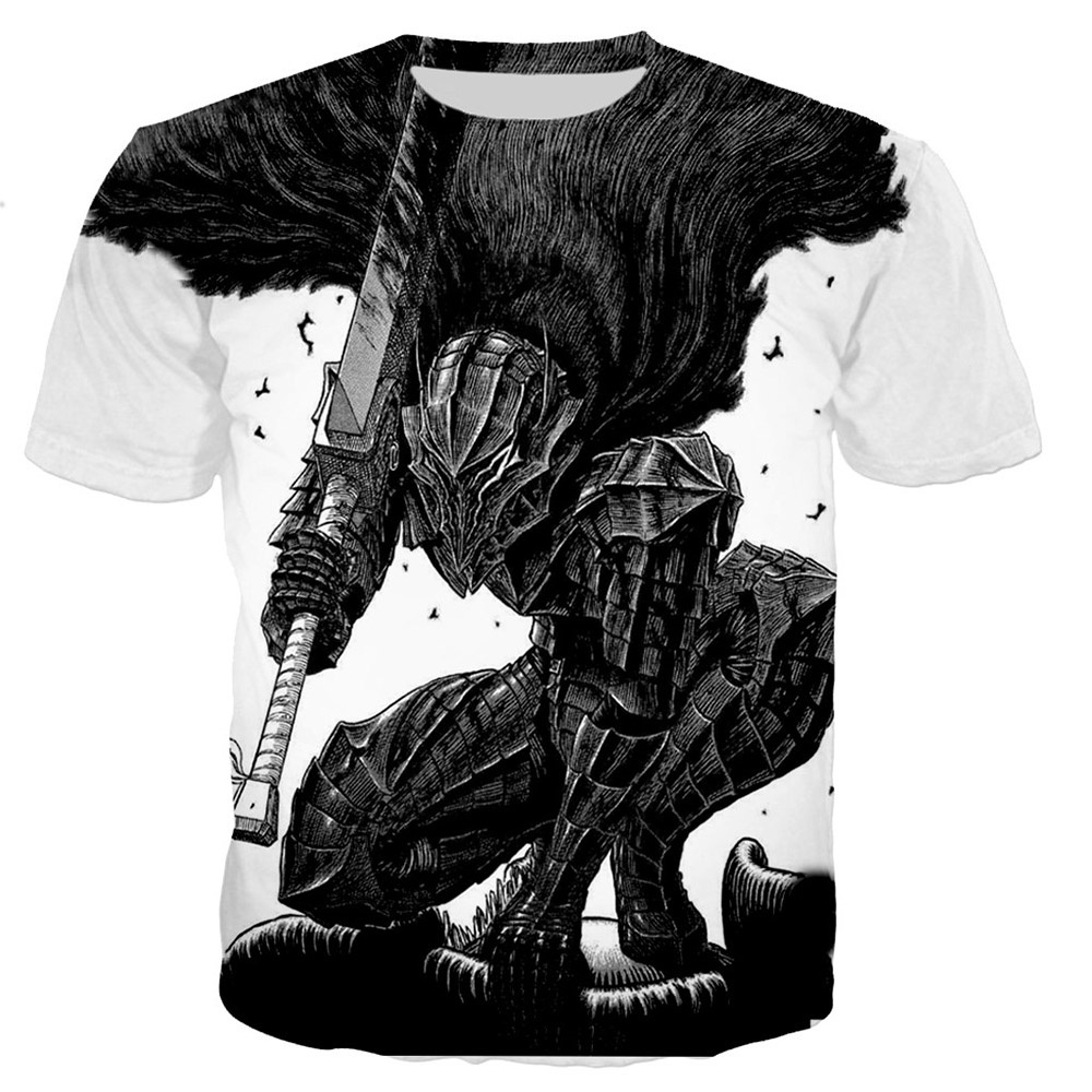 เสื้อยืดแขนสั้น พิมพ์ลายการ์ตูนอนิเมะ Berserk 3 มิติ ขนาดใหญ่ แฟชั่นฤดูร้อน สําหรับผู้ชาย และผู้หญิง
