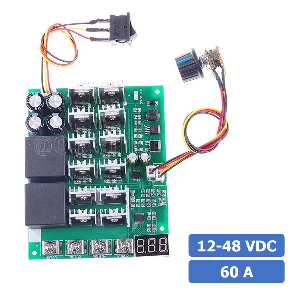 (1ชิ้น) AH045 ตัวควบคุมความเร็วรอบมอเตอร์ พร้อมสวิทช์หมุนกลับทาง 1000W 12-48VDC 60A DC Motor Speed Controller Reversi... - รูปที่ 3