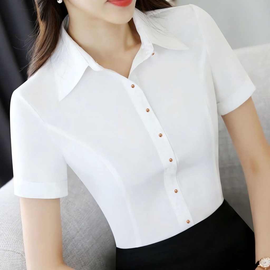 เสื้อเบลาส์แขนสั้น กระชับสัดส่วน สีขาว สไตล์เกาหลี สําหรับผู้หญิง ไซซ์ 5XL