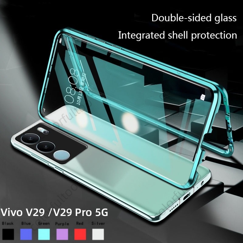 เคสโทรศัพท์มือถือกระจกนิรภัย แบบแข็ง ฝาพับแม่เหล็ก สองด้าน กันกระแทก สําหรับ Vivo V29 2023 V29 Pro V29Pro V 29 V29 5G